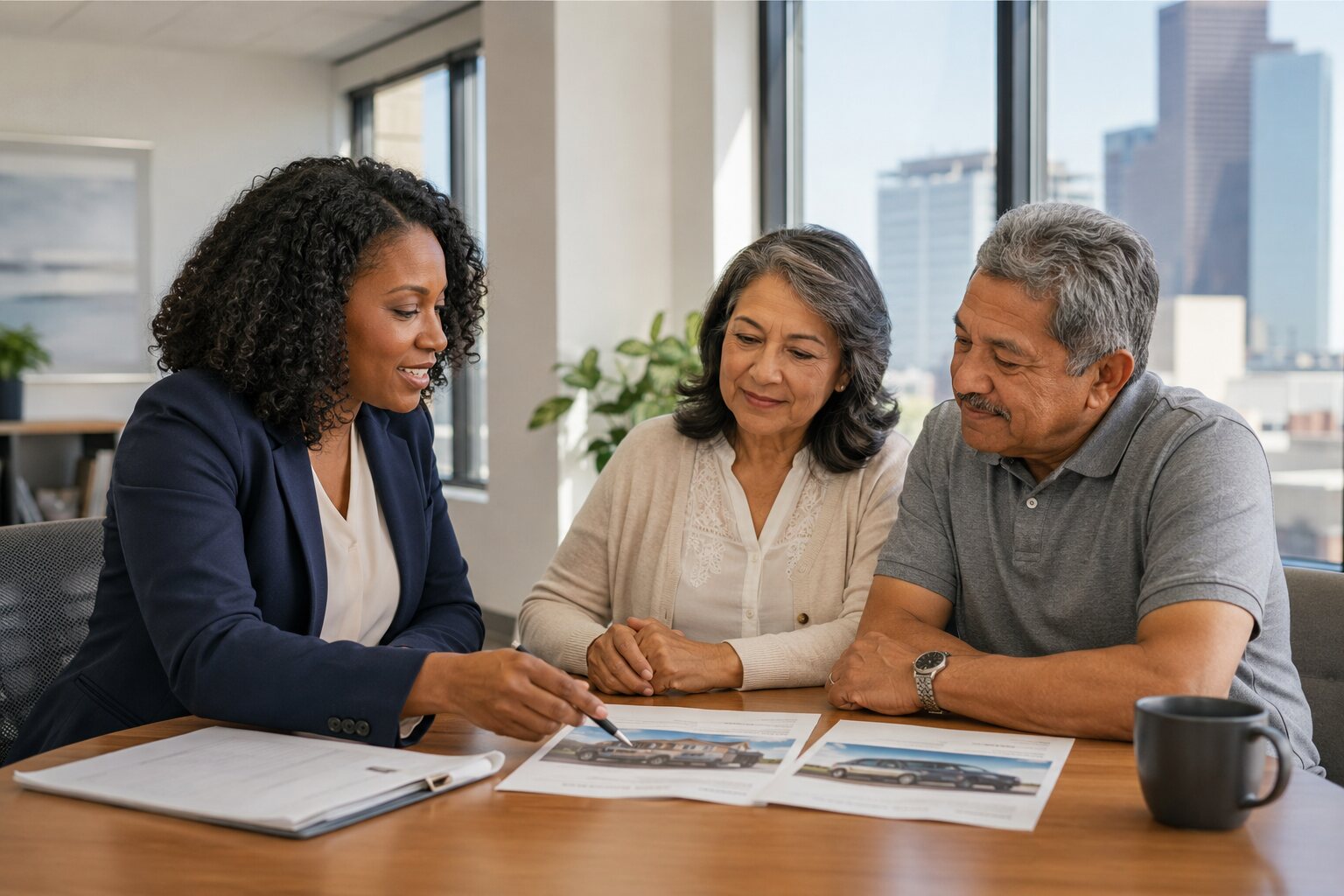 An insurance advisor helping a couple compare their coverage options