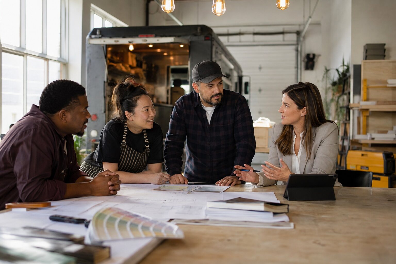 Specialty business owners reviewing their commercial insurance options
